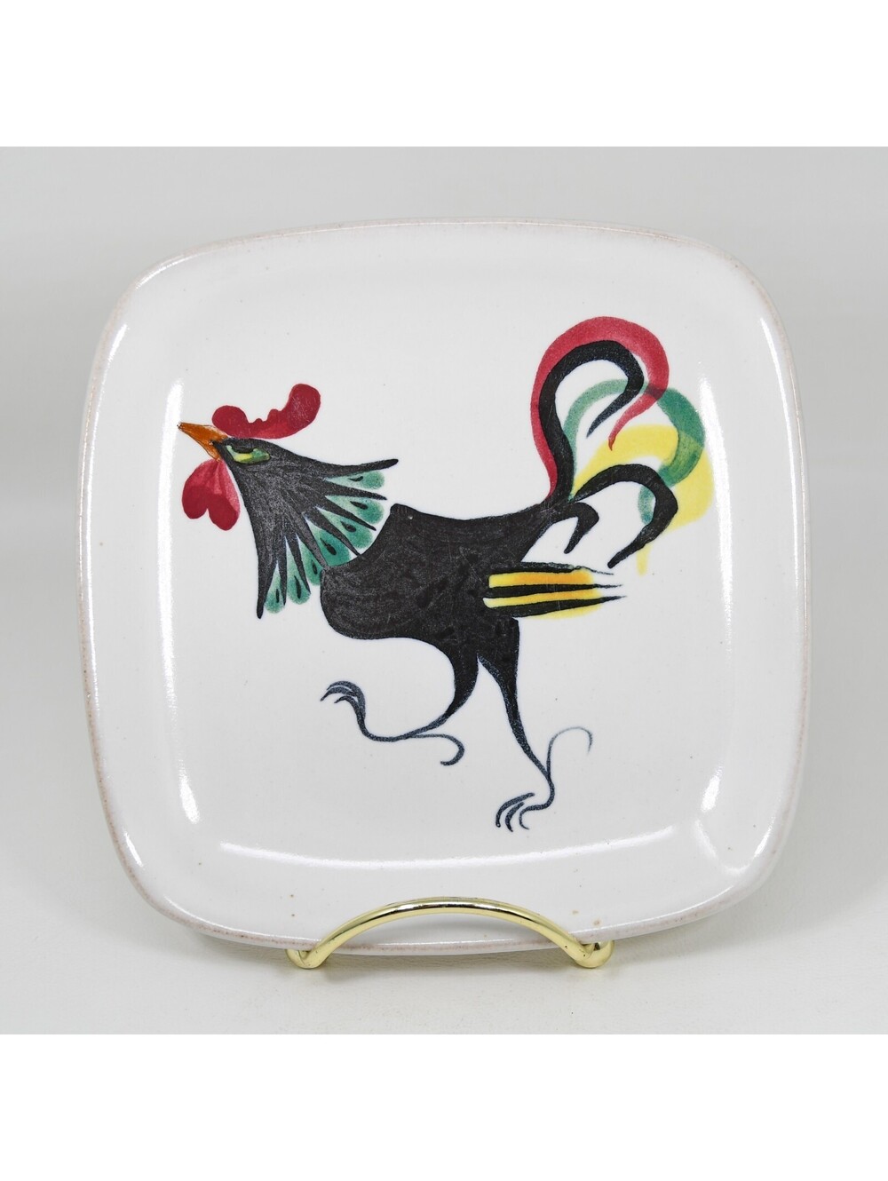 Glidden Pottery #35 Rooster Menagerie Trinket Dish Plate 5.5" Mid Century VTG